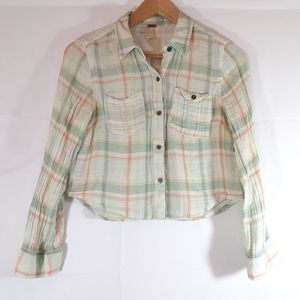 F R E E PEOPLE 💐 Plaid Pastel Cropped Linen Top